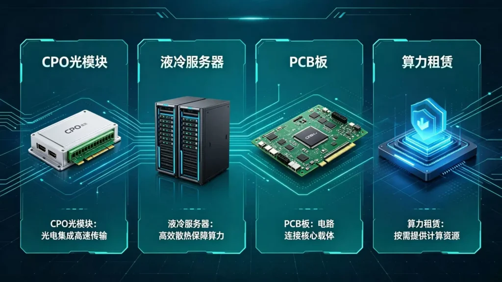 AI 算力产业链配图 - CPO、液冷服务器、PCB、算力租赁五大细分领域全景