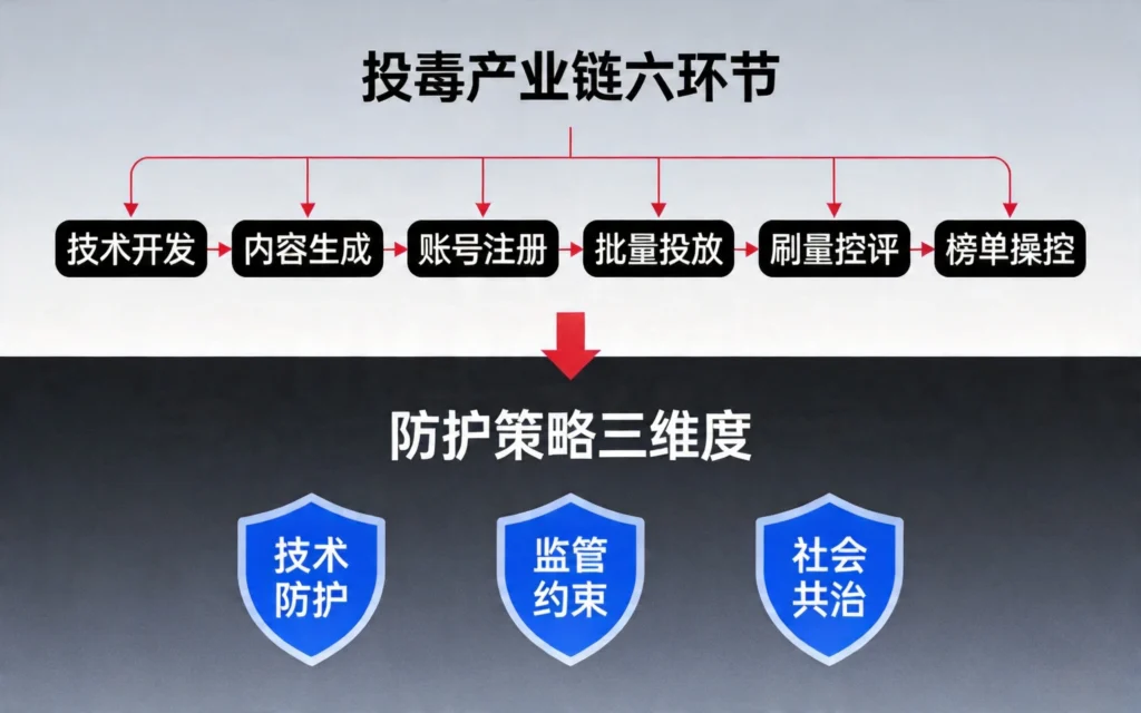 投毒产业链六环节与防护策略三维度攻防对比体系