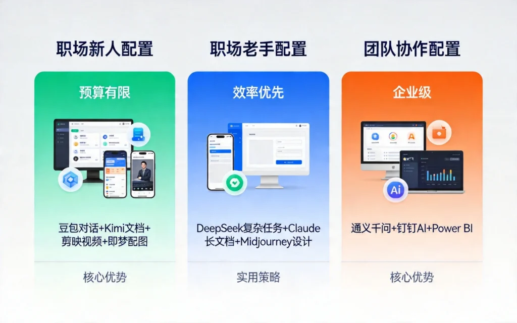 打工人AI工具组合,新人老手团队三配置场景推荐