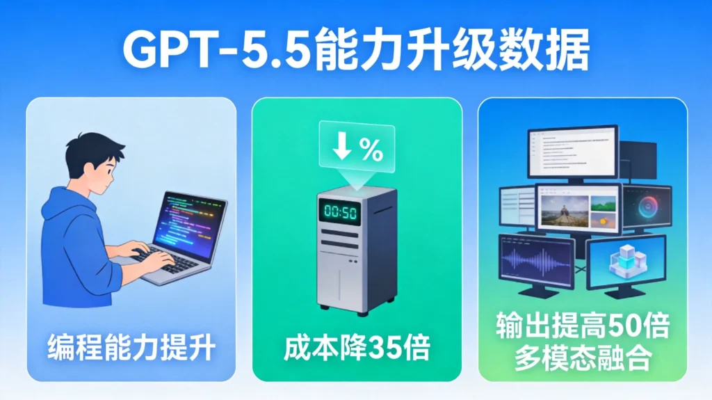 GPT-5.5核心升级:编程能力提升、成本降低35倍、Token输出提高50倍、多模态深度融合