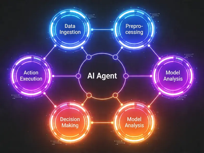 AI Agent工作流程配图 - 六模块系统流程与数据流转