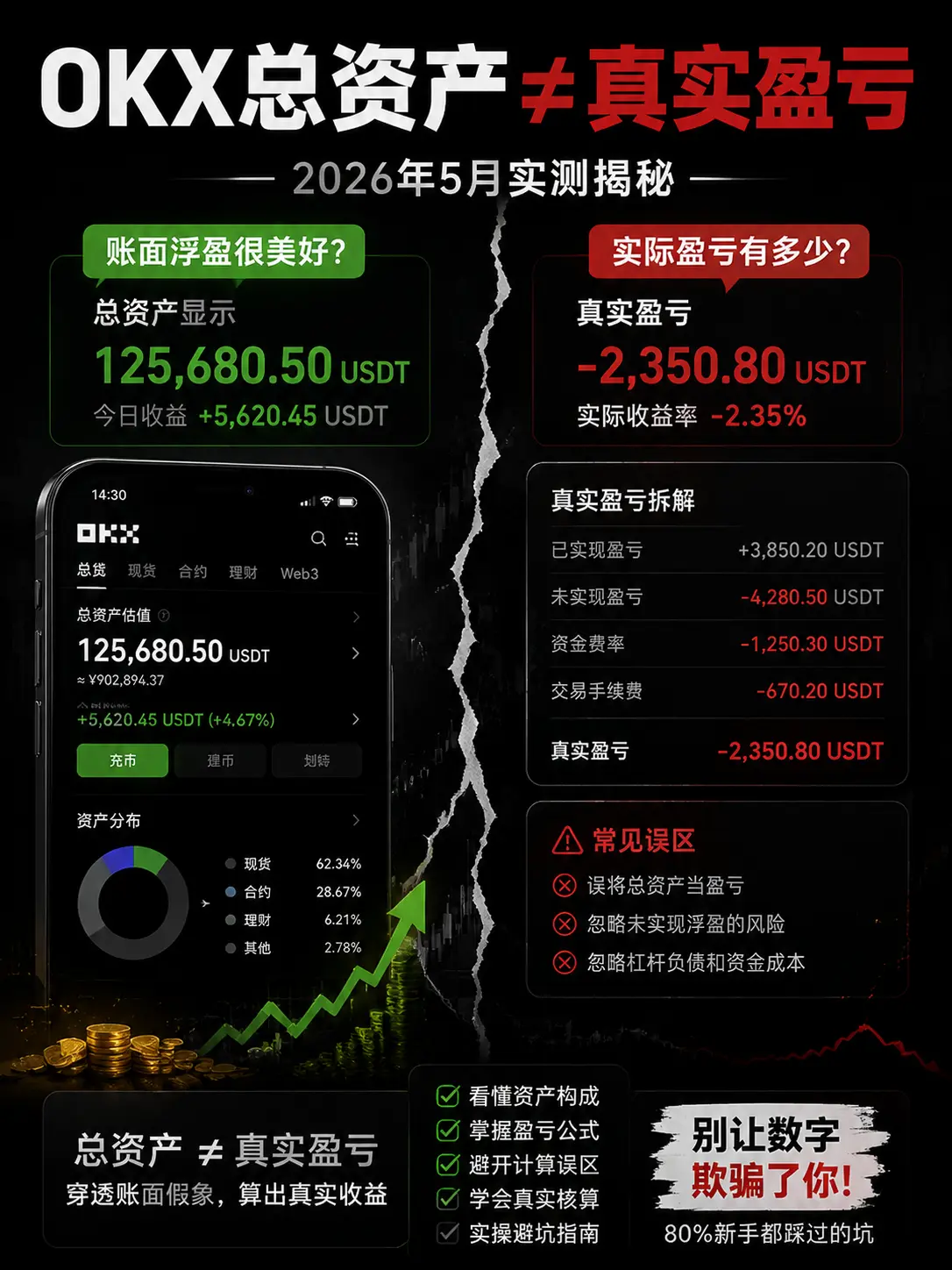 OKX持仓盈亏怎么算才对?2026实测:别被“总资产”骗了